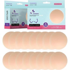 imageCHARMKING 8 Pairs Pasties Womens Reusable Adhesive Nipple Covers Invisible Round Silicone Cover Concealers Beige