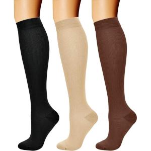 imageCHARMKING Compression Socks for Women ampamp Men Circulation 3 Pairs 1520 mmHg is Best Support for Athletic Running Cycling08 BlackCoffeeBeige
