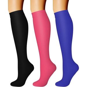 imageCHARMKING Compression Socks for Women ampamp Men Circulation 3 Pairs 1520 mmHg is Best Support for Athletic Running Cycling10 BlackRose RedBlue