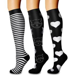 imageCHARMKING Compression Socks for Women ampamp Men Circulation 3 Pairs 1520 mmHg is Best Support for Athletic Running Cycling15 WhiteBlackBlack