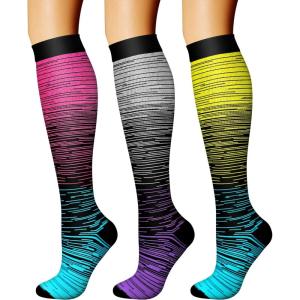 imageCHARMKING Compression Socks for Women ampamp Men Circulation 3 Pairs 1520 mmHg is Best Support for Athletic Running Cycling17 Straps GrayPinkGreen