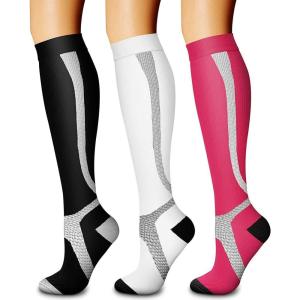 imageCHARMKING Compression Socks for Women ampamp Men Circulation 3 Pairs 1520 mmHg is Best Support for Athletic Running Cycling19 StripblackWhitePink