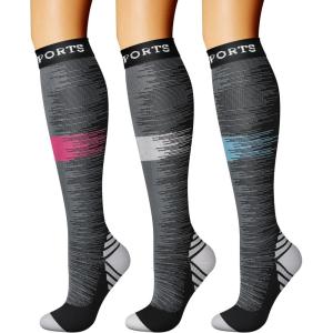 imageCHARMKING Compression Socks for Women ampamp Men Circulation 3 Pairs 1520 mmHg is Best Support for Athletic Running Cycling21 StrippinkGreyCyan