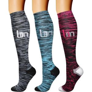 imageCHARMKING Compression Socks for Women ampamp Men Circulation 3 Pairs 1520 mmHg is Best Support for Athletic Running Cycling22 Lake BlueGrayRose Red