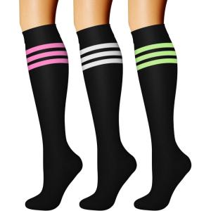 imageCHARMKING Compression Socks for Women ampamp Men Circulation 3 Pairs 1520 mmHg is Best Support for Athletic Running Cycling25 WhitePinkGreen