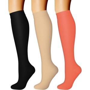 imageCHARMKING Compression Socks for Women ampamp Men Circulation 3 Pairs 1520 mmHg is Best Support for Athletic Running Cycling30 BlackBeigeOrange