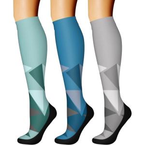 imageCHARMKING Compression Socks for Women ampamp Men Circulation 3 Pairs 1520 mmHg is Best Support for Athletic Running Cycling42 GreenBlueGrey