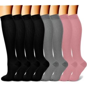 imageCHARMKING Compression Socks for Women ampamp Men Circulation 8 Pairs 1520 mmHg is Best Support for Athletic RunningHiking04 BlackBlackBlackGreyPink