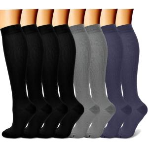 imageCHARMKING Compression Socks for Women ampamp Men Circulation 8 Pairs 1520 mmHg is Best Support for Athletic RunningHiking05 BlackBlackBlackGreyNavy