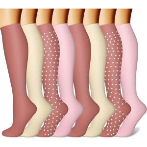 imageCHARMKING Compression Socks for Women ampamp Men Circulation 8 Pairs 1520 mmHg is Best Support for Athletic RunningHiking09 BeigePinkPinkPinkPink