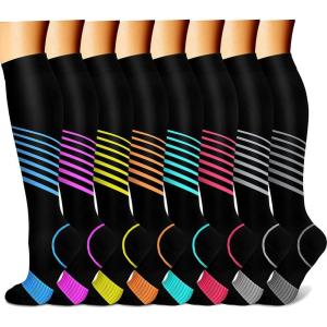 imageCHARMKING Compression Socks for Women ampamp Men Circulation 8 Pairs 1520 mmHg is Best Support for Athletic RunningHiking14 RedYellowBlueWhiteBlue