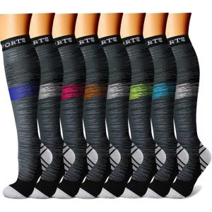 imageCHARMKING Compression Socks for Women ampamp Men Circulation 8 Pairs 1520 mmHg is Best Support for Athletic RunningHiking15 BlueOrangeGrayRedGray