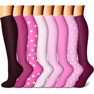 imageCHARMKING Compression Socks for Women ampamp Men Circulation 8 Pairs 1520 mmHg is Best Support for Athletic RunningHiking48 PinkPinkPinkPinkPink