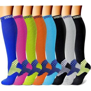 imageCHARMKING Compression Socks for Women ampamp Men Circulation 8 Pairs 1520 mmHg is Best Support for Athletic RunningHikingBlackBlackRedYellowOrange