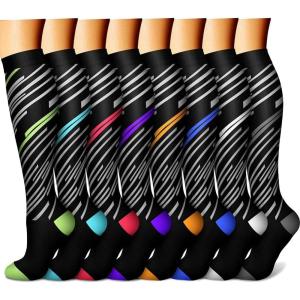 imageCHARMKING Compression Socks for Women ampamp Men Circulation 8 Pairs 1520 mmHg is Best Support for Athletic RunningHikingOrangeRedGreenWhiteBlue