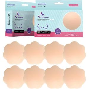 imageCHARMKING Nipple Covers 4 Pairs for Women Reusable Adhesive Nipple Coverings Invisible Pasties Silicone Cover Beige