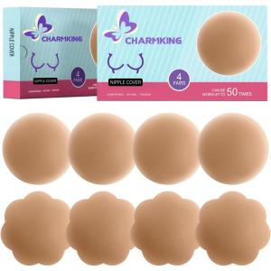 imageCHARMKING Pasties Nipple Covers 4 Pairs for Women Reusable Adhesive Silicone Nipple Covers No ShowCoco