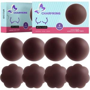 imageCHARMKING Pasties Nipple Covers 4 Pairs for Women Reusable Adhesive Silicone Nipple Covers No ShowEspresso
