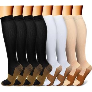 imageFEYHAY Copper Compression Socks 8 Pairs 1520 mmHg Circulation is Best Athletic ampamp Daily for Men ampamp Women Running Climbing02 BlackBeigeWhite