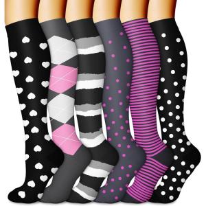 imageCHARMKING 6 PairsCompression Socks for Women ampamp Men Circulation Best Support for Nurses Running AthleticFlight Travel01 BlackBlackBlackBlackPinkGrey