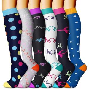 imageCHARMKING 6 PairsCompression Socks for Women ampamp Men Circulation Best Support for Nurses Running AthleticFlight Travel02 BlackWhiteBlackBlueWhiteBlue