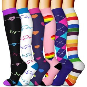 imageCHARMKING 6 PairsCompression Socks for Women ampamp Men Circulation Best Support for Nurses Running AthleticFlight Travel03 BlackNavyNavyPinkWhiteRainbow