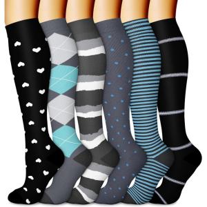 imageCHARMKING 6 PairsCompression Socks for Women ampamp Men Circulation Best Support for Nurses Running AthleticFlight Travel08 BlueBlackBlueGreyGreyBlack