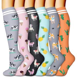imageCHARMKING 6 PairsCompression Socks for Women ampamp Men Circulation Best Support for Nurses Running AthleticFlight Travel13 GreyPinkBlackCyanGreyOrange