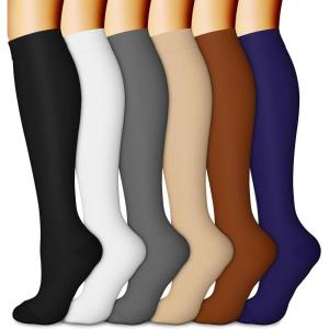 imageCHARMKING 6 PairsCompression Socks for Women ampamp Men Circulation Best Support for Nurses Running AthleticFlight Travel30 BlackBrownWhiteNavyBeigeGrey