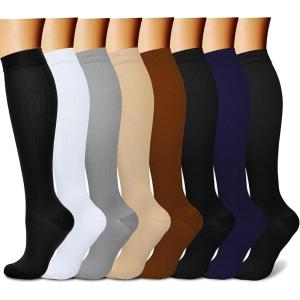 imageCHARMKING Compression Socks for Women ampamp Men Circulation 8 Pairs 1520 mmHg is Best Support for Athletic RunningHiking03 BlackWhiteGrayYellowBrown