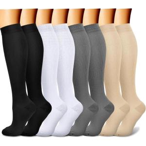 imageCHARMKING Compression Socks for Women ampamp Men Circulation 8 Pairs 1520 mmHg is Best Support for Athletic RunningHiking09 BlackBlackWhiteGreyBeige