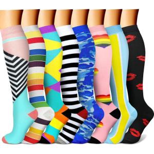 imageCHARMKING Compression Socks for Women ampamp Men Circulation 8 Pairs 1520 mmHg is Best Support for Athletic RunningHiking18 PinkRainbowCyanWhiteBlue